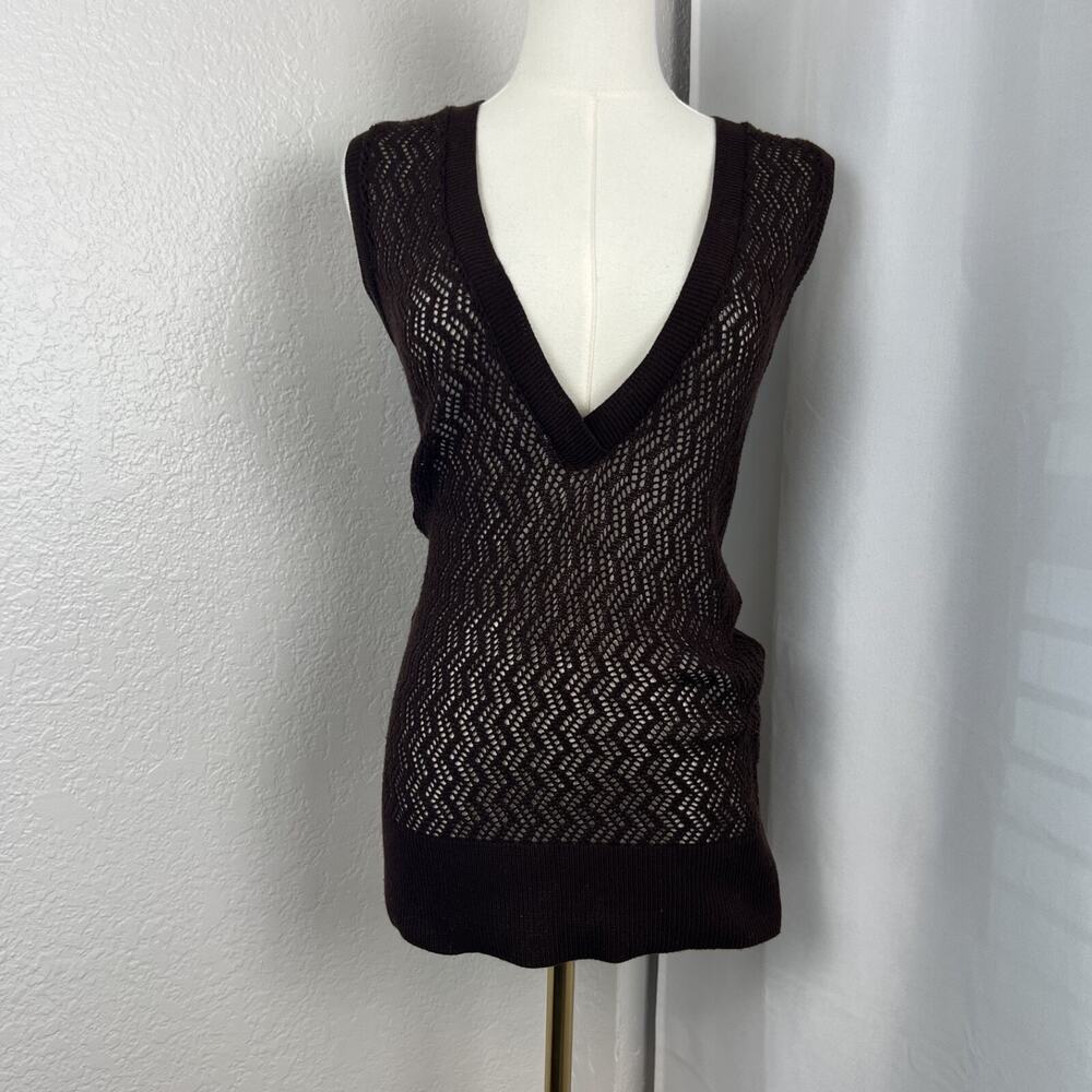 Y2K Forest Fairy‎ Top Womens Large Brown Open Knit Sheer Goblin Grunge V Neck
